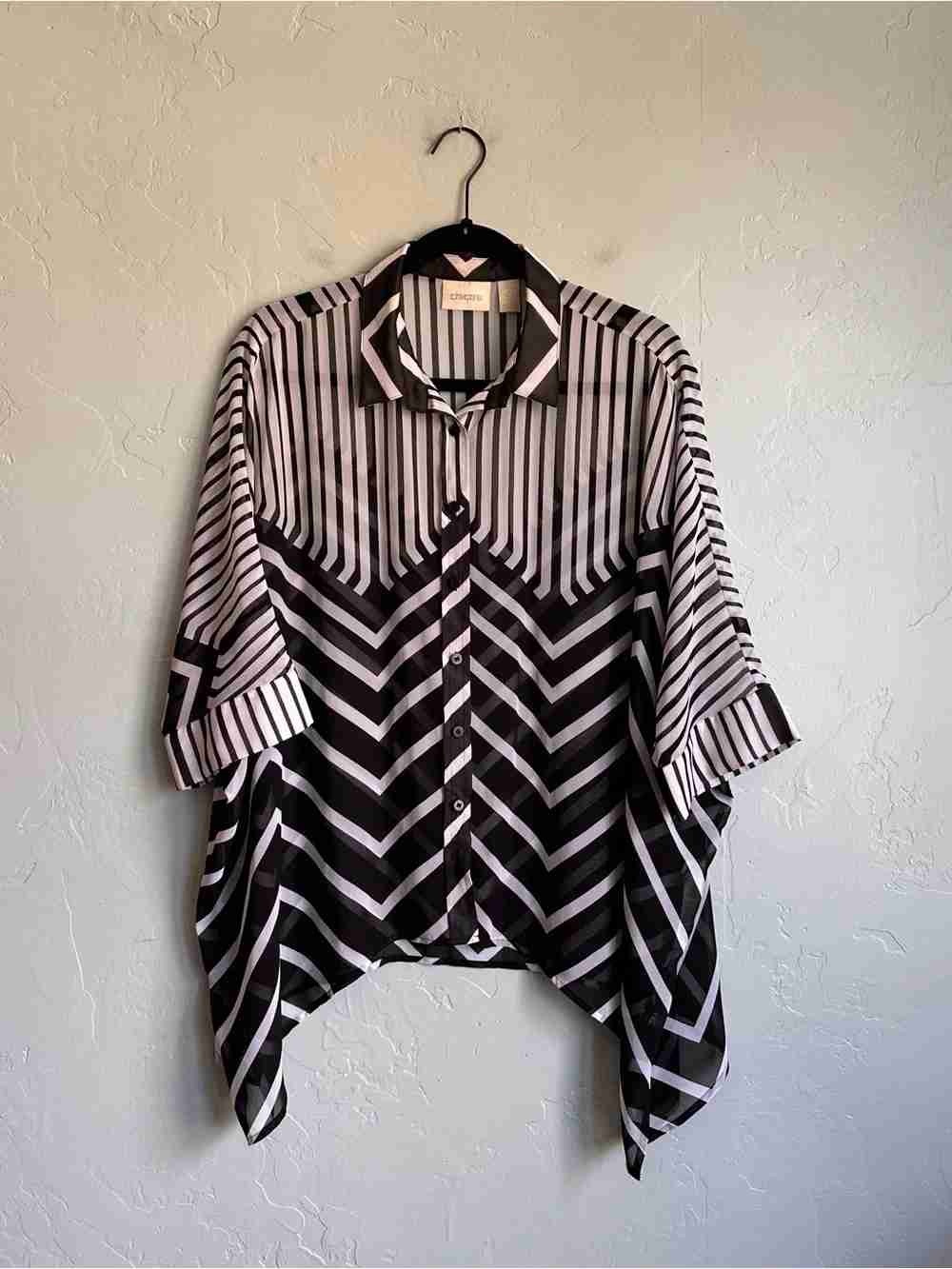 Black & White Striped Button-Front Women's Top